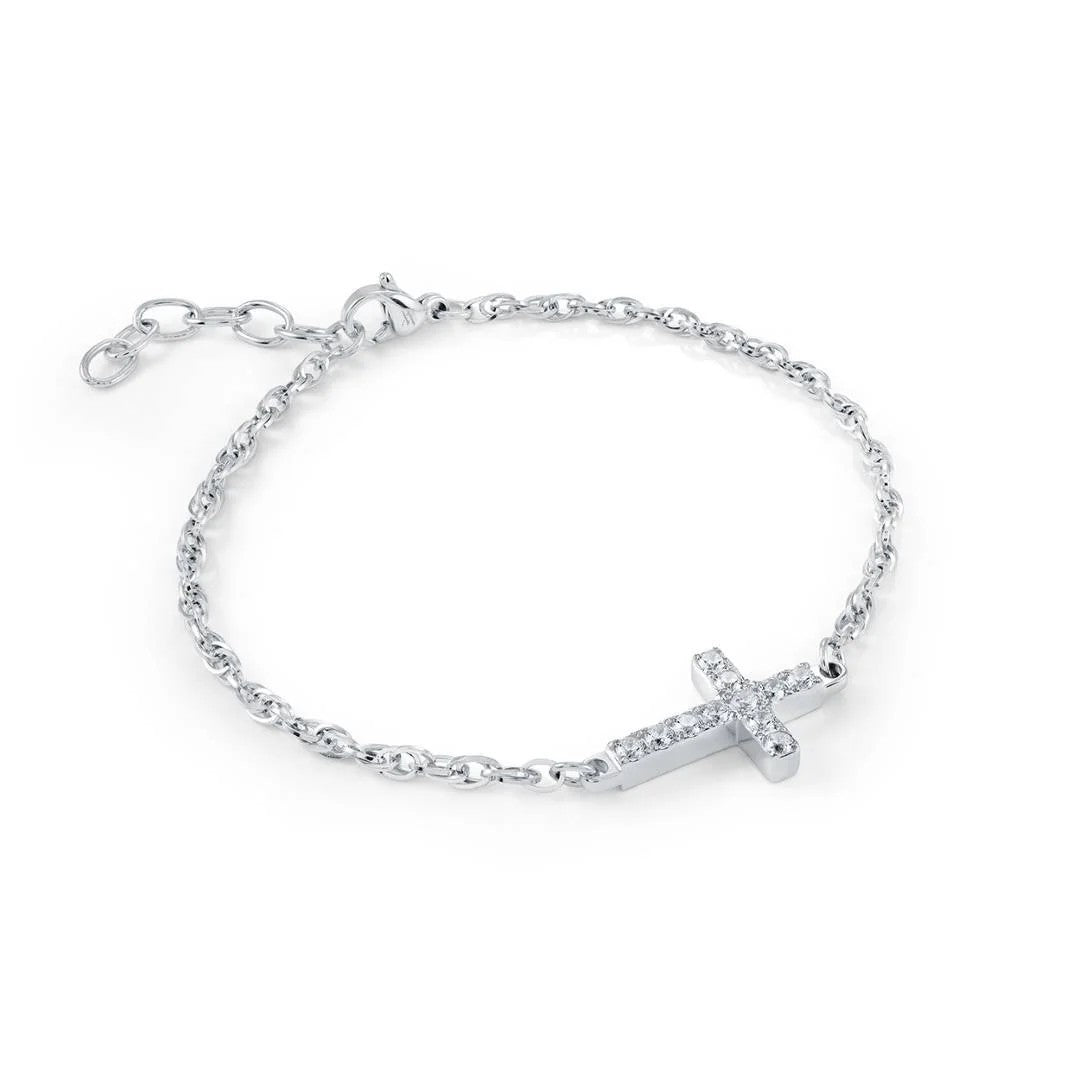 Veloria Stainless steel 7.5" C.z Cross Bracelet.