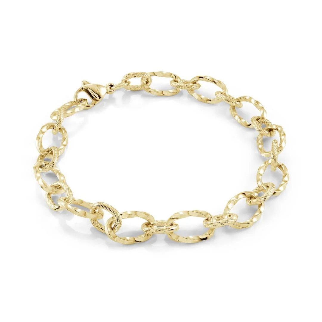 Veloria Stainless Steel Gold IP 7" 7mm Cable Link Bracelet.