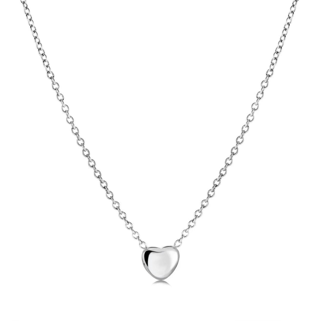 Veloria Stainless steel 16" Puff Heart Necklace.