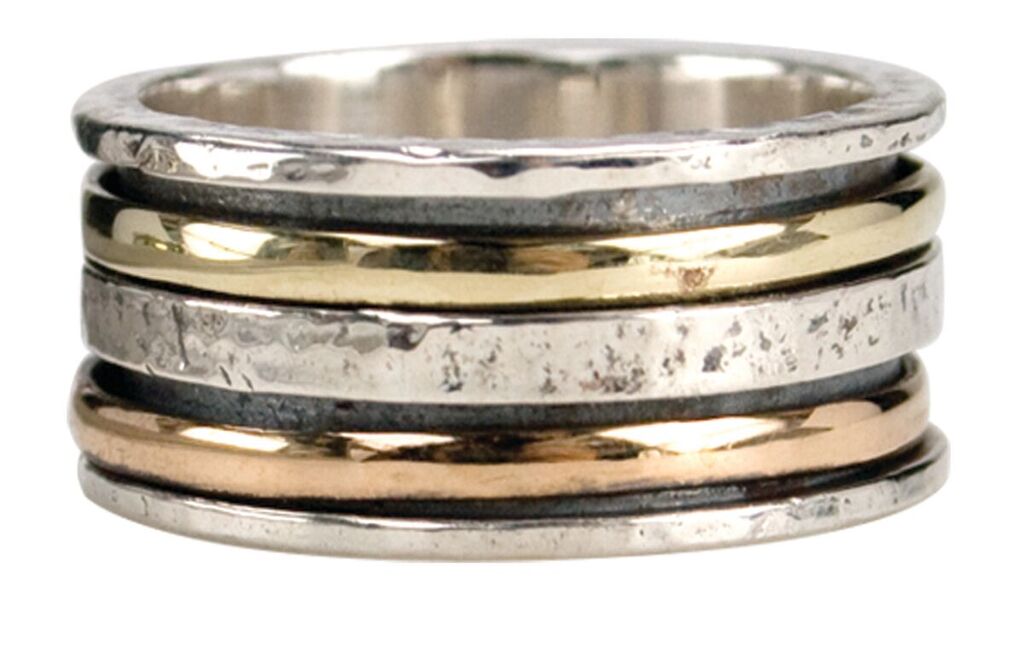 Universe Meditation Ring. Sterling Silver and 9KT Gold. Size 7.
