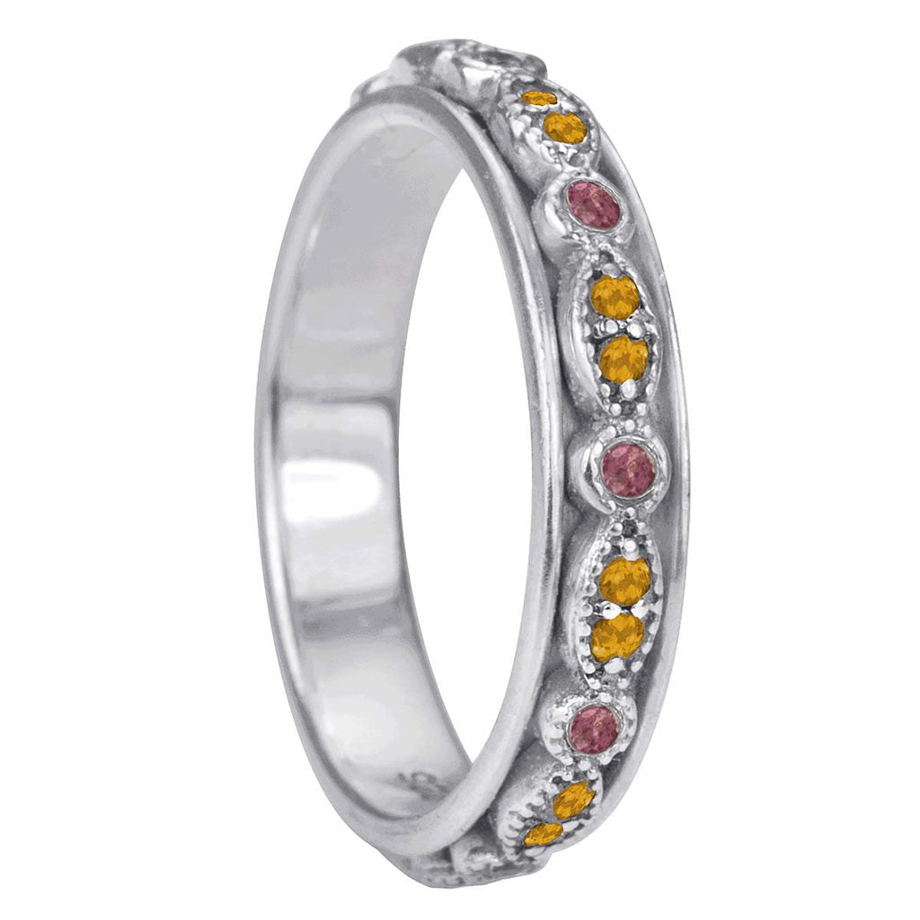 Solar Meditation Ring. Sterling Silver, Citrine, and Pink Tourmaline. Size 9.