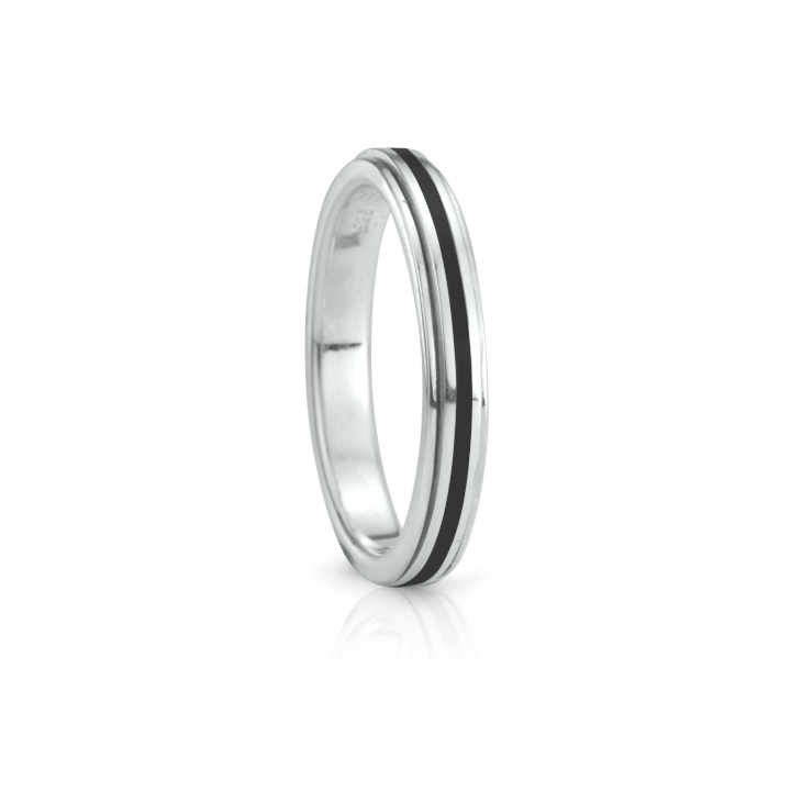 Shanti Meditation Rings. Sterling Silver and Black Enamel. Size 6.