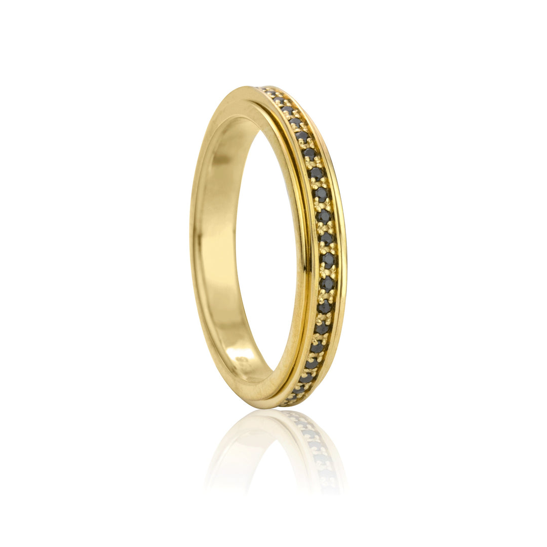 Eclipse Meditation Ring Sterling 14KT Yellow Gold Vermeil  Black C.Z. Size: 7
