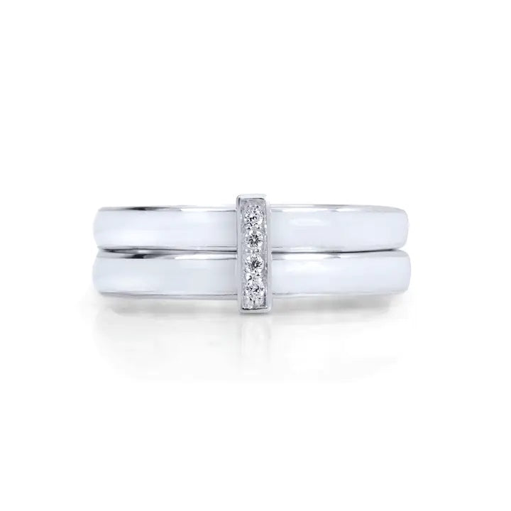 Serendipity Meditation Ring Sterling silver White Ceramic C.Z. Size 6.