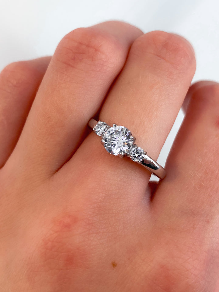 Graziella Sterling Silver Princess Cut Three-Stone Cubic Zirconia Ring - Size 7