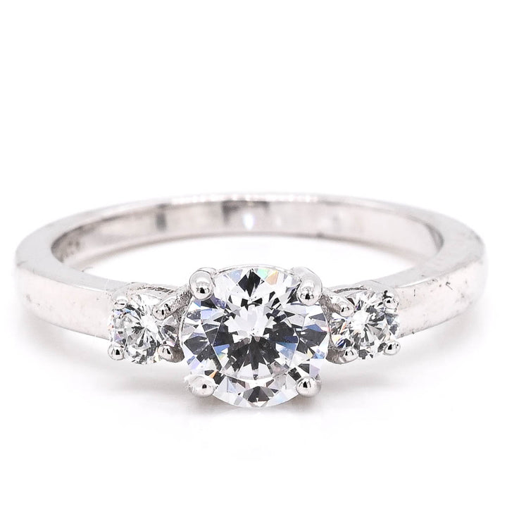 Graziella Sterling Silver Princess Cut Three-Stone Cubic Zirconia Ring - Size 7