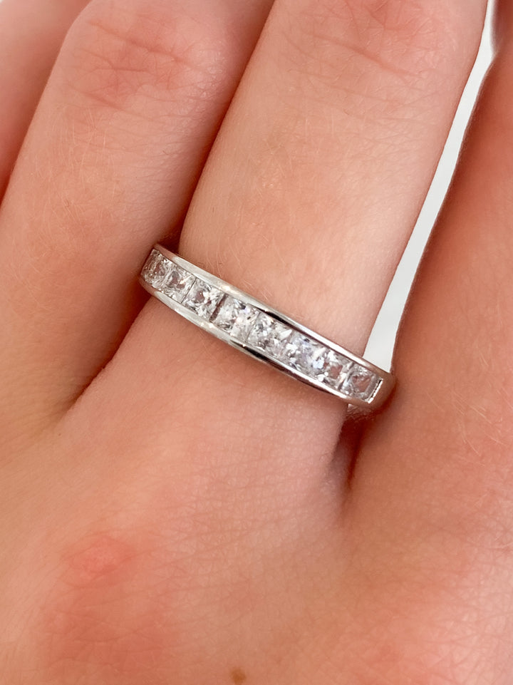 Graziella Sterling Silver Princess Cut Cubic Zirconia Ring - Size 7