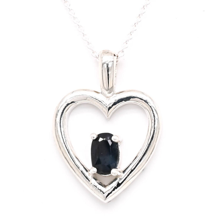 Graziella Sterling Silver 18 0.50CT Oval Blue Sapphire Heart Necklace