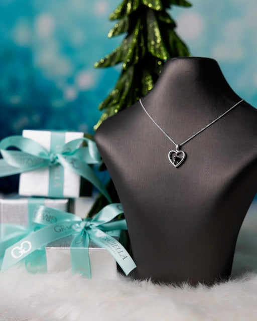 Graziella Sterling Silver 18 0.50CT Oval Blue Sapphire Heart Necklace
