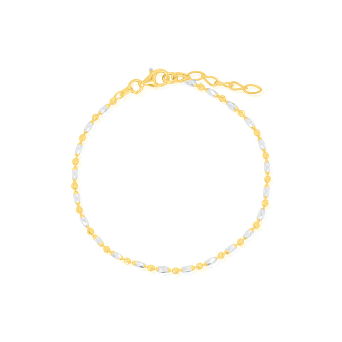 Black Friday Special Sterling Silver Two Tone 7.5" 2mm Oval &amp; Moon Bead Bracelet.