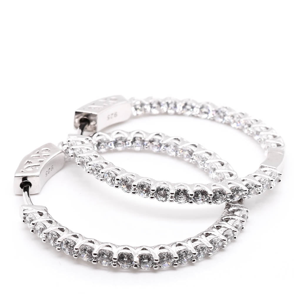 Black Friday Special Sterling Silver 35mm Cubic Zirconia Hoop Earrings.
