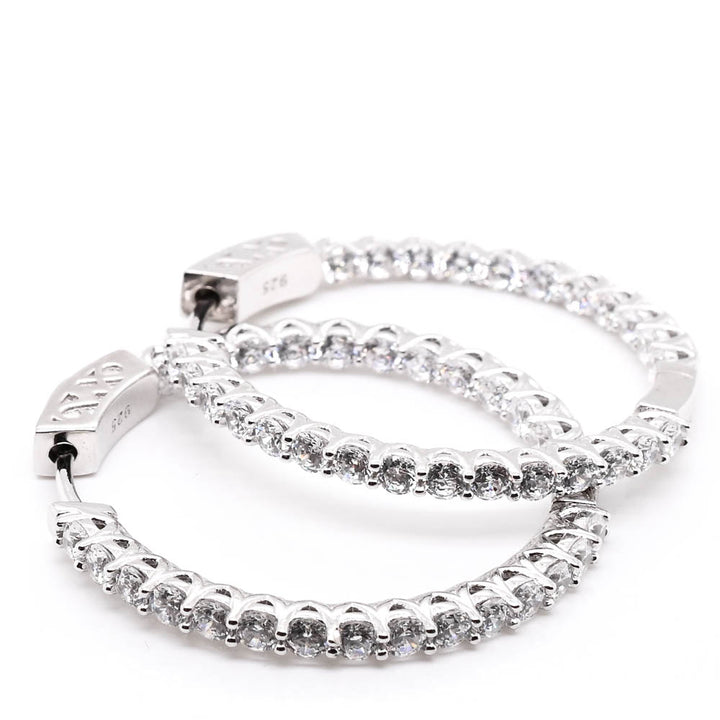 Black Friday Special Sterling Silver 35mm Cubic Zirconia Hoop Earrings.