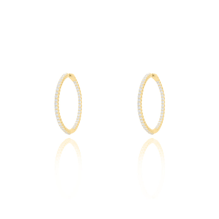 Graziella Sterling Silver Gold Vermeil 35mm Cubic Zirconia Hoop Earrings