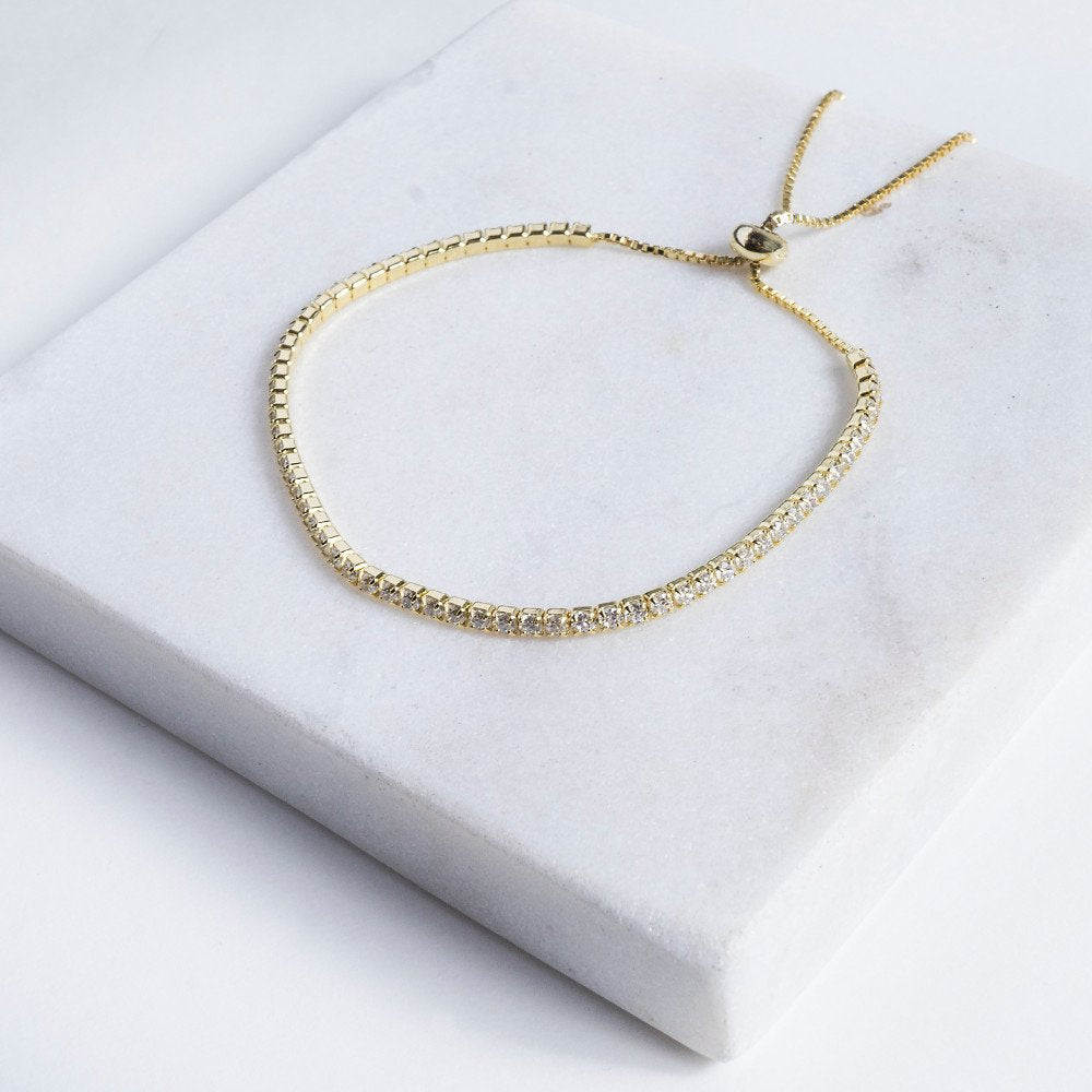 Graziella  Sterling Silver Gold Vermeil 3mm C.Z Adjustable Bolo Bracelet.