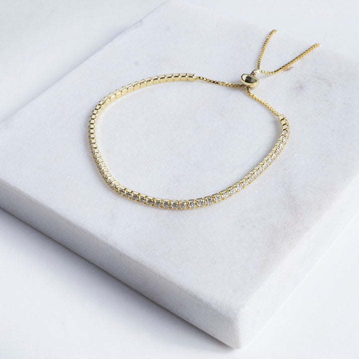 Graziella  Sterling Silver Gold Vermeil 3mm C.Z Adjustable Bolo Bracelet.