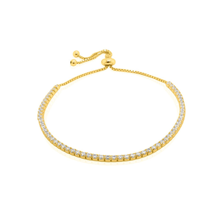 Graziella  Sterling Silver Gold Vermeil 3mm C.Z Adjustable Bolo Bracelet.