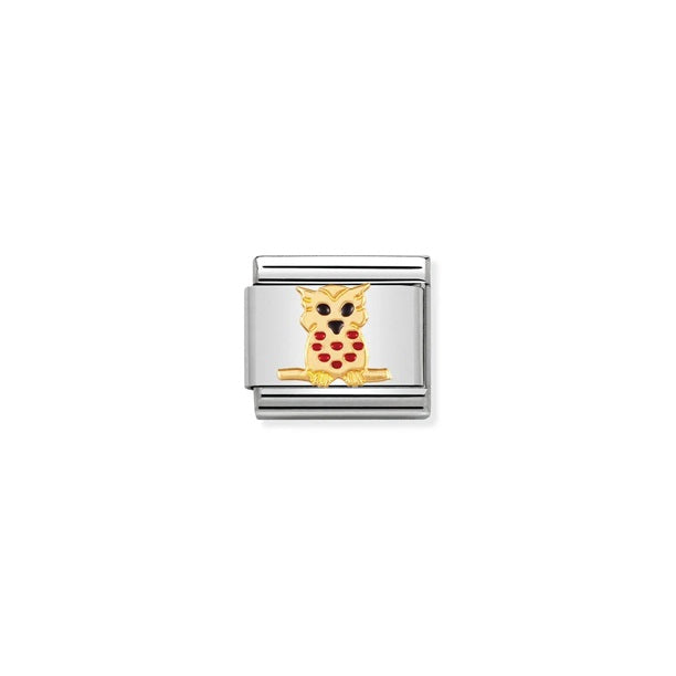 Nomination Composable® Link, Charm, Owl in Yellow Gold and Enamel