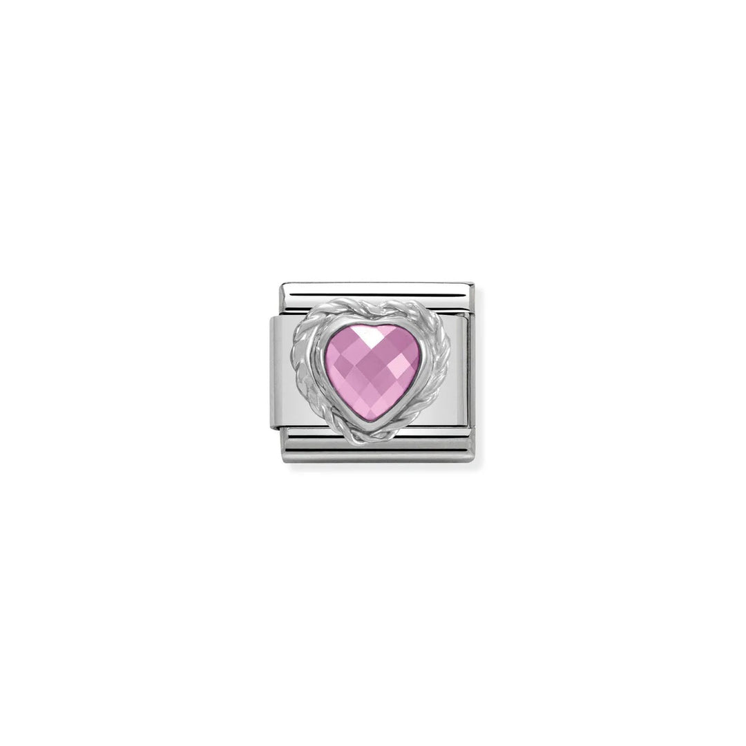 Nomination Composable® Link, Charm, Heart-shaped Faceted Pink Stone an