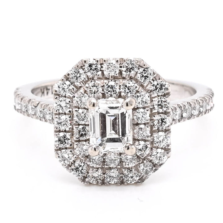 Graziella 14KT White Gold 1.11CTW Emerald Diamond Double Halo Engagement Ring - Size 6.5