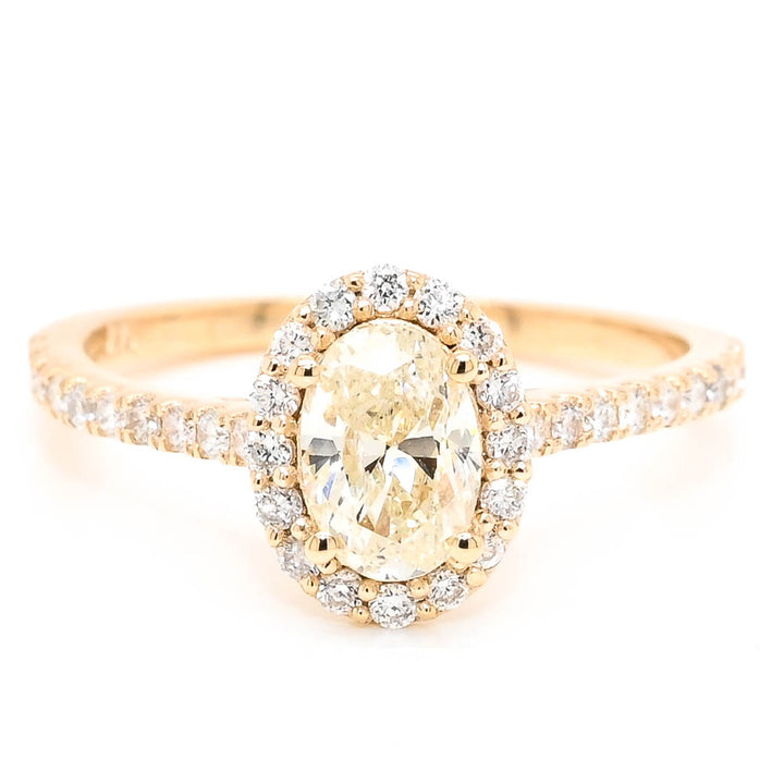 Graziella 14KT Yellow Gold 0.86CTW Oval Diamond Halo Engagement Ring - Size 6.5