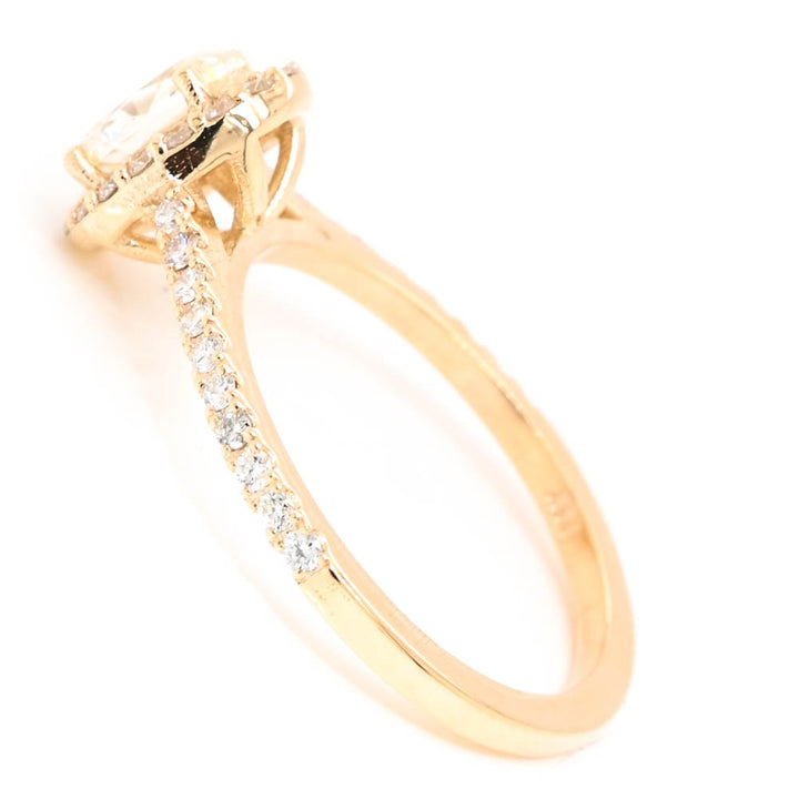 Graziella 14KT Yellow Gold 0.86CTW Oval Diamond Halo Engagement Ring - Size 6.5
