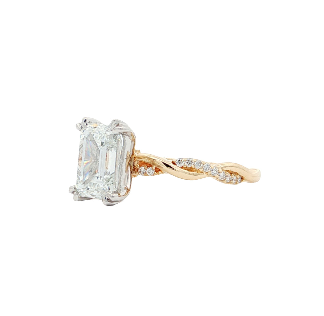 Graziella 14KT Two-Tone Gold 2.12CTW Emerald Shape Accent Side Stones Engagement Ring