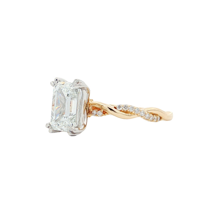 Graziella 14KT Two-Tone Gold 2.12CTW Emerald Shape Accent Side Stones Engagement Ring