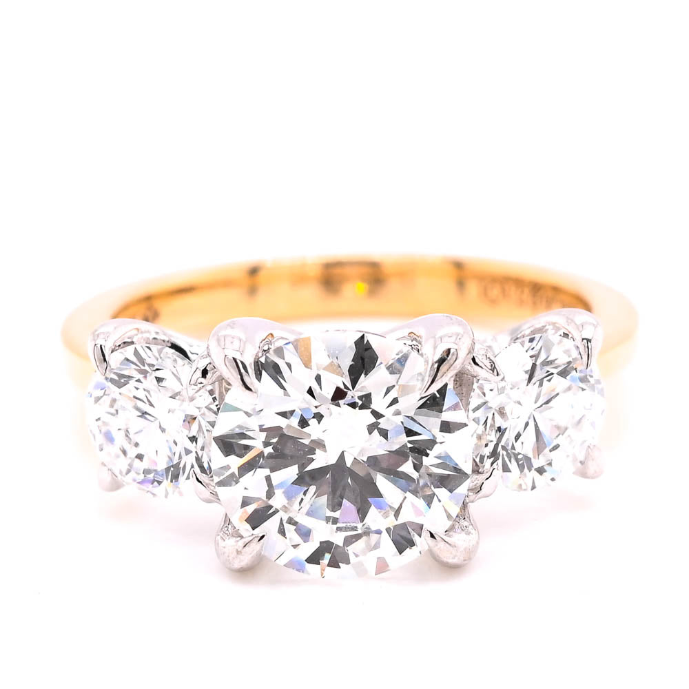 Graziella 10KT Yellow Gold 3.00CTW Round Lab-Grown Diamond Three-Stone Engagement Ring - Size 6.25
