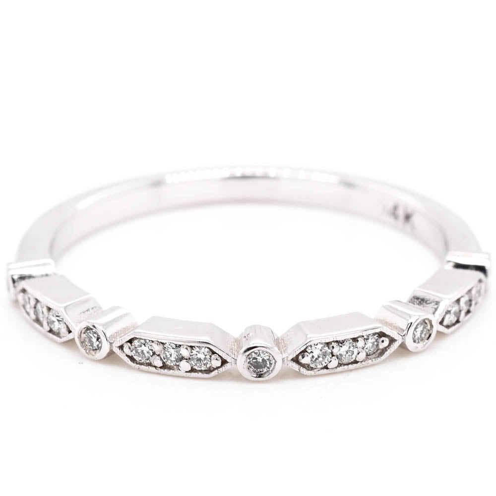 Graziella 14KT White Gold 0.10CTW Diamond Wedding Band - Size 6.25