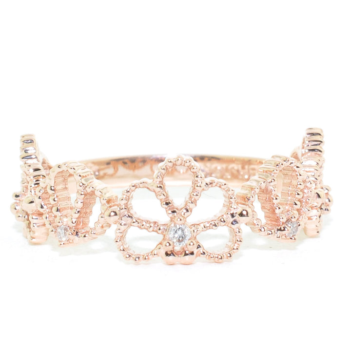 Graziella 10KT Rose Gold 0.02CTW Diamond Flower Ring - Size 6.5