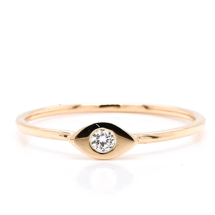 Graziella 14KT Yellow Gold 0.05CTW Diamond Evil Eye Ring - Size 6