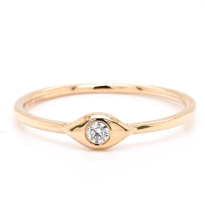 Graziella 14KT Yellow Gold 0.05CTW Diamond Evil Eye Ring - Size 6