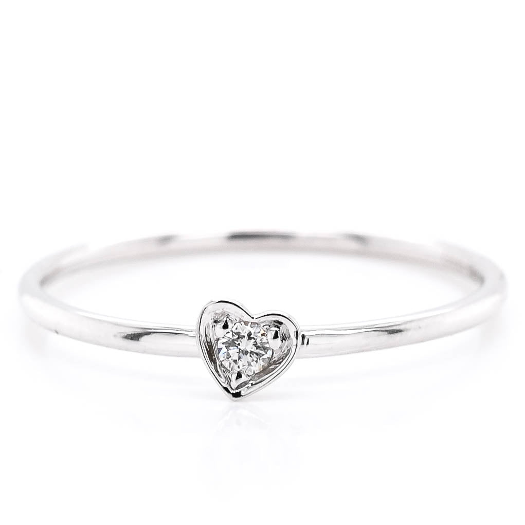 Graziella 14KT White Gold 0.04CTW Diamond Heart Ring - Size 6