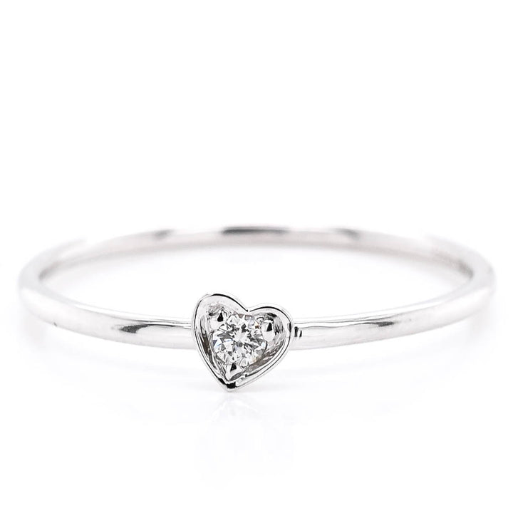 Graziella 14KT White Gold 0.04CTW Diamond Heart Ring - Size 6
