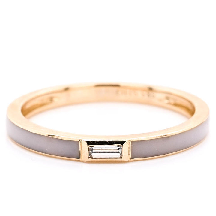 Graziella 14KT Yellow Gold 0.05CT Baguette Diamond &amp; Gray Enamel Ring - Size 6.5