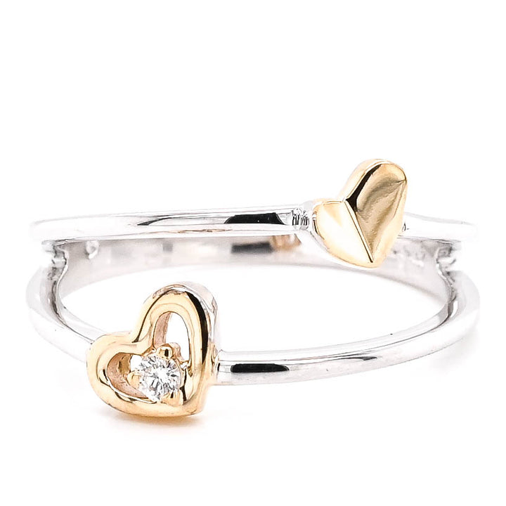 Graziella Fire &amp; Ice 10KT White &amp; Yellow Gold 0.03CTW Canadian Diamond Heart Ring - Size 6.25