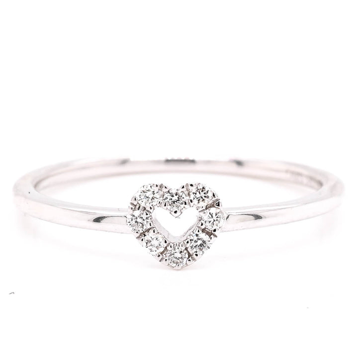 14KT White Gold 0.06CTW Heart Diamond Ring.
