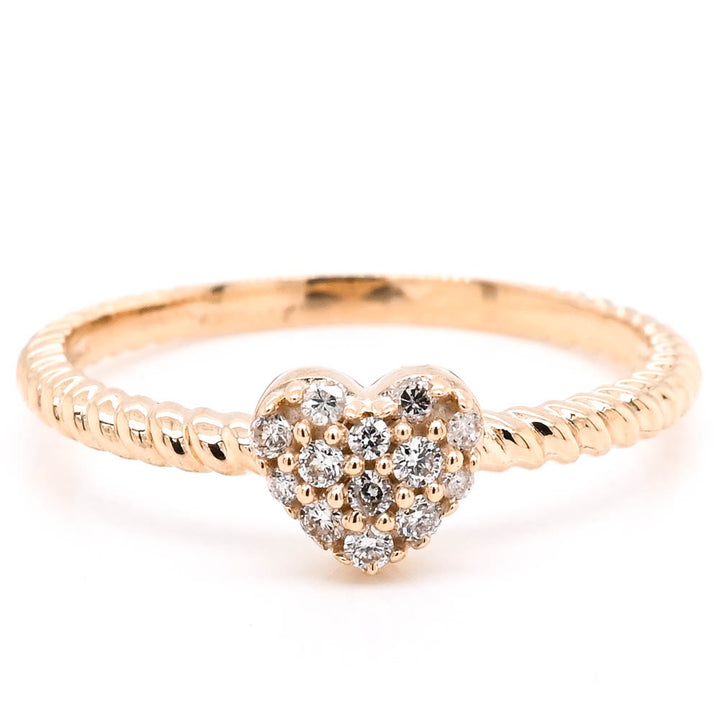 Graziella 10KT Yellow Gold 0.10CTW Diamond Heart Ring - Size 6.5