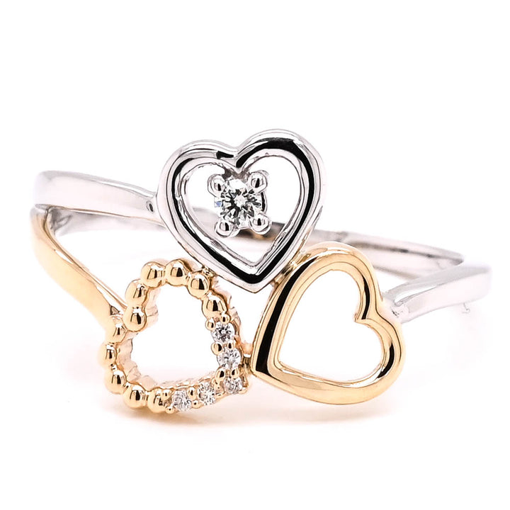 Fire &amp; Ice 10KT Two-Tone Gold 0.03CT Canadian Diamond Double Heart Ring.
