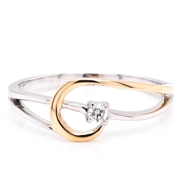 Graziella Fire &amp; Ice 10KT Two-Tone Gold 0.04CT Canadian Diamond Cross Over Ring - Size 6.5