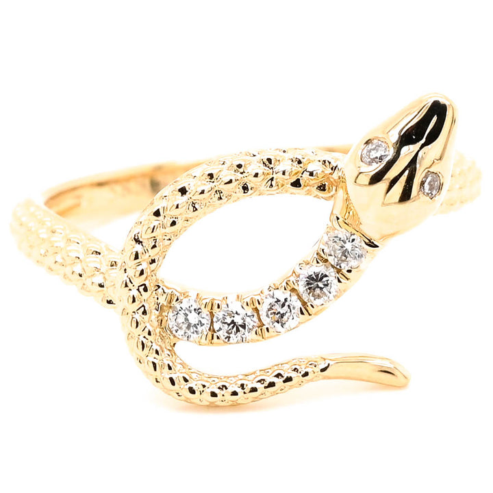 Graziella 14KT Yellow Gold 0.12CTW Diamond Snake Ring - Size 6