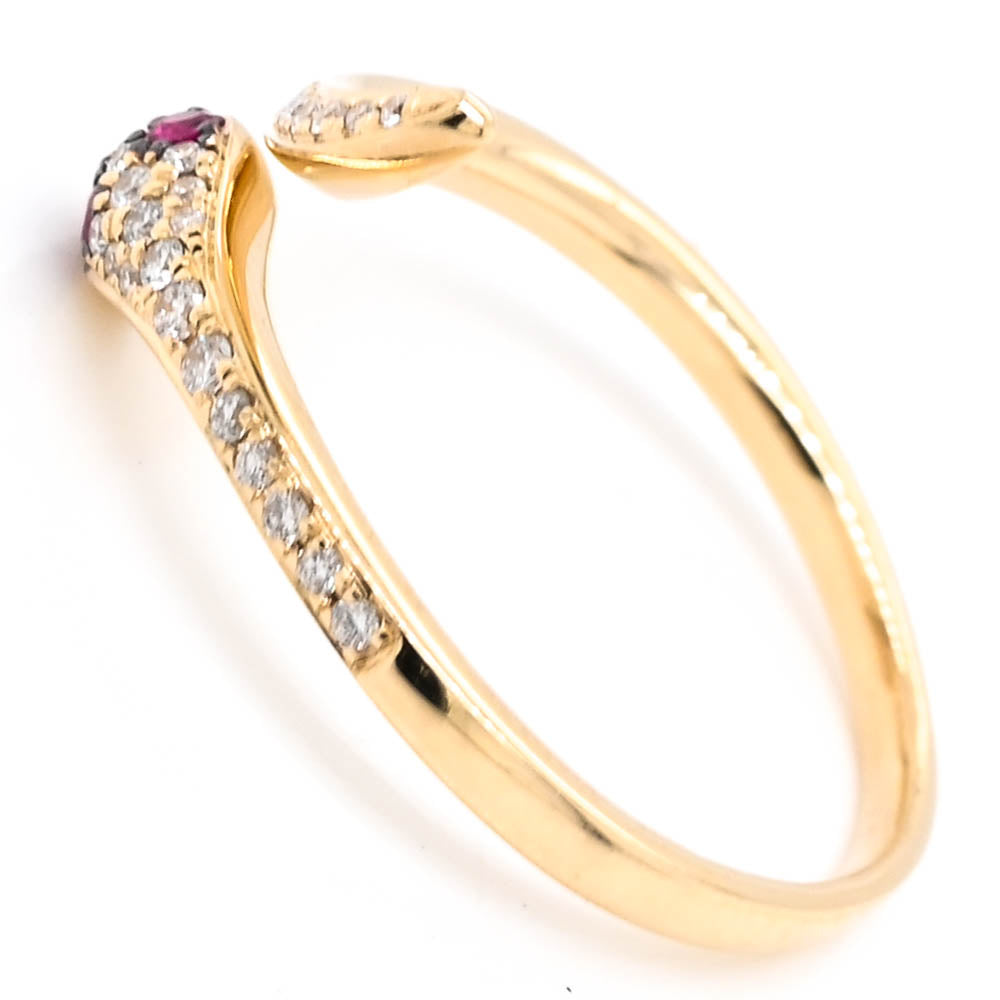 Graziella 14KT Yellow Gold 0.12CTW Diamond Snake Ring - Size 7