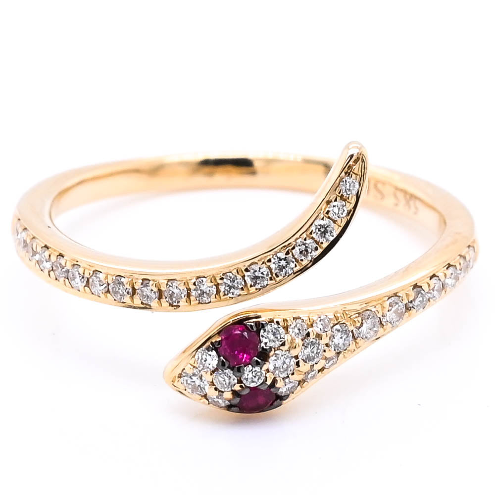 Graziella 14KT Yellow Gold 0.12CTW Diamond Snake Ring - Size 7