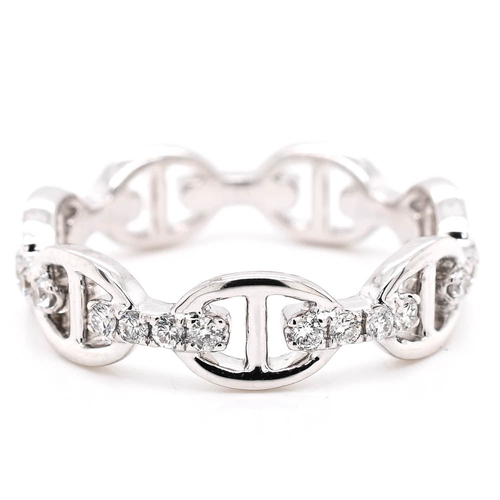 Graziella 14KT White Gold 0.26CTW Diamond Mariner Link Ring - Size 6