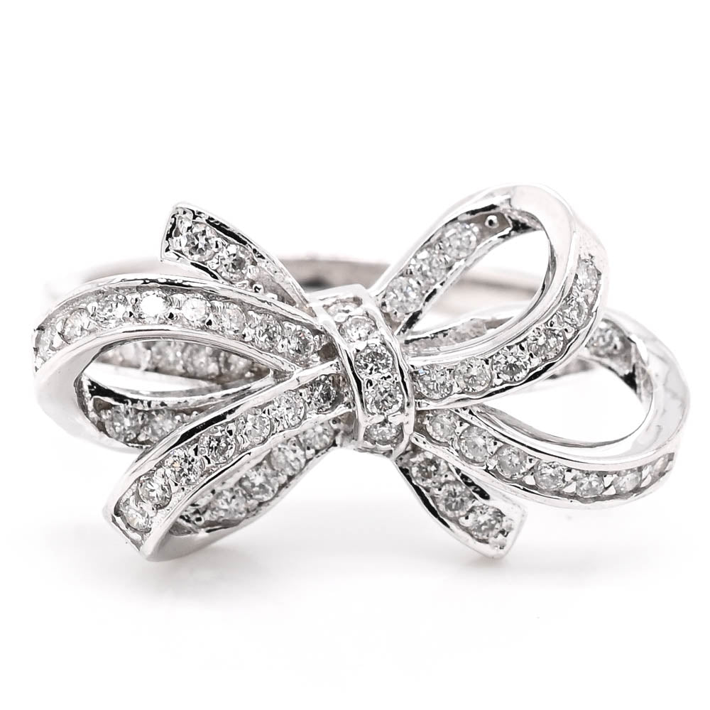 Graziella 14KT White Gold 0.43CTW Diamond Bow Ring - Size 6.25