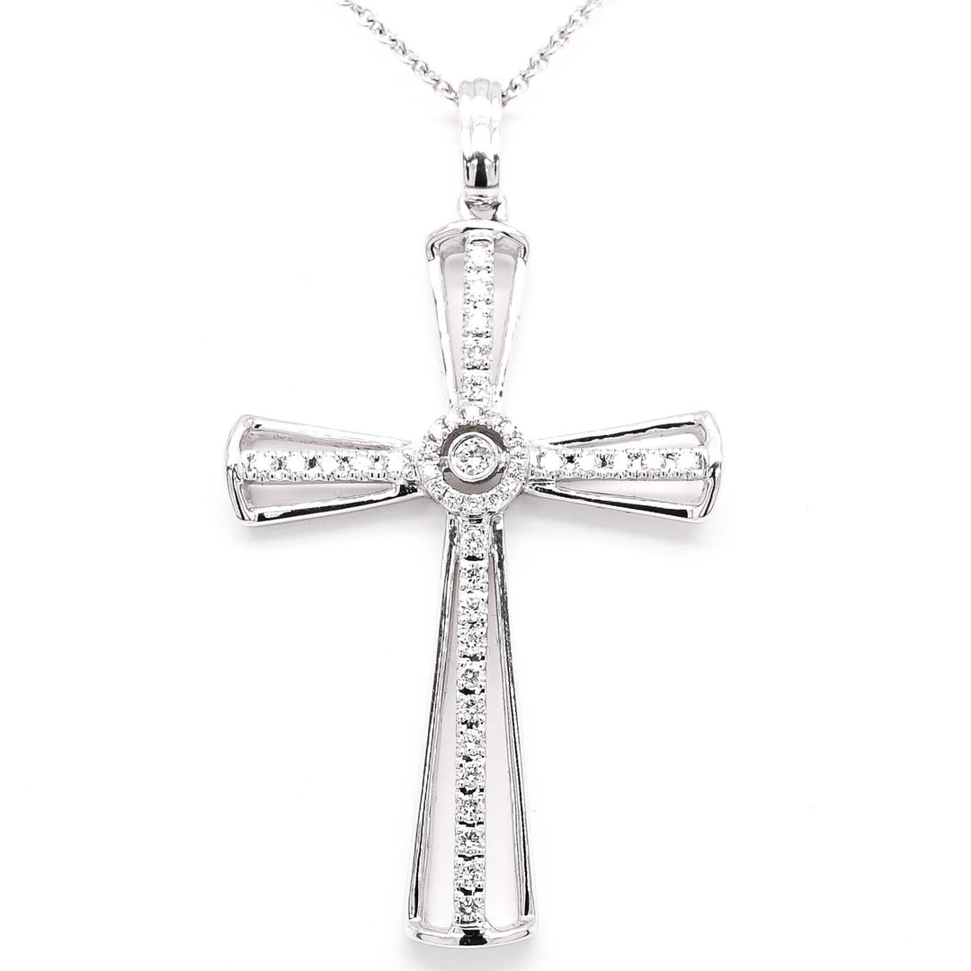18KT White Gold 18" 0.33CTW Diamond Cross.
