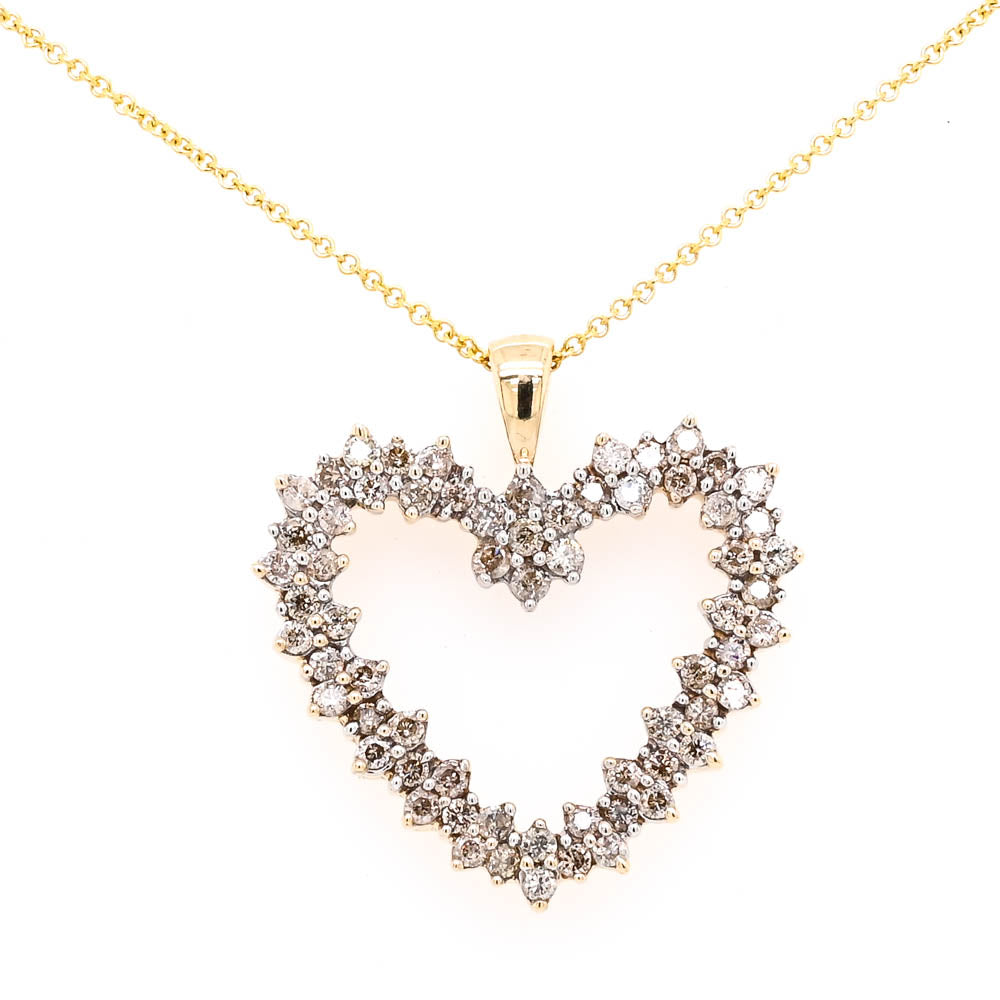 Graziella 10KT Yellow Gold 18" 0.95CTW Diamond Heart Necklace.

Pend