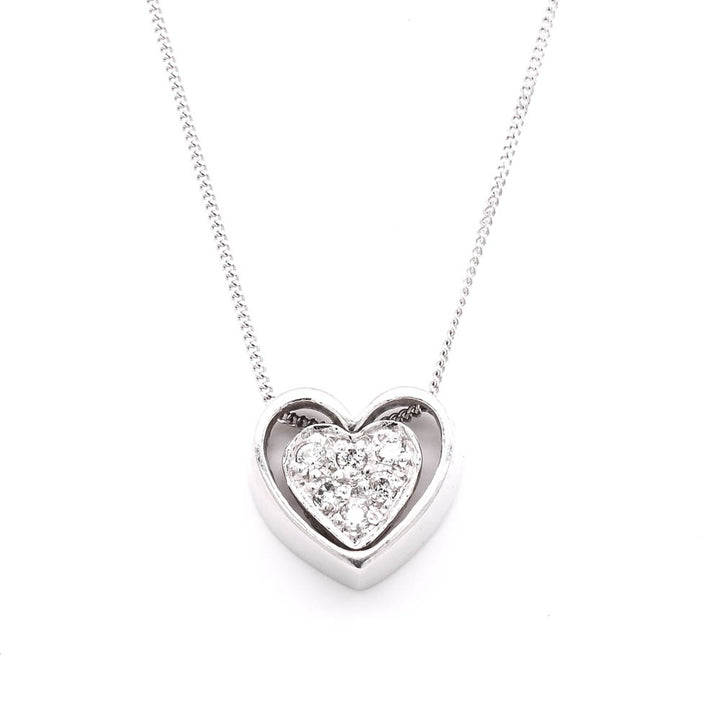 Graziella 10KT 18 White Gold 0.09CTW Double Heart Necklace
