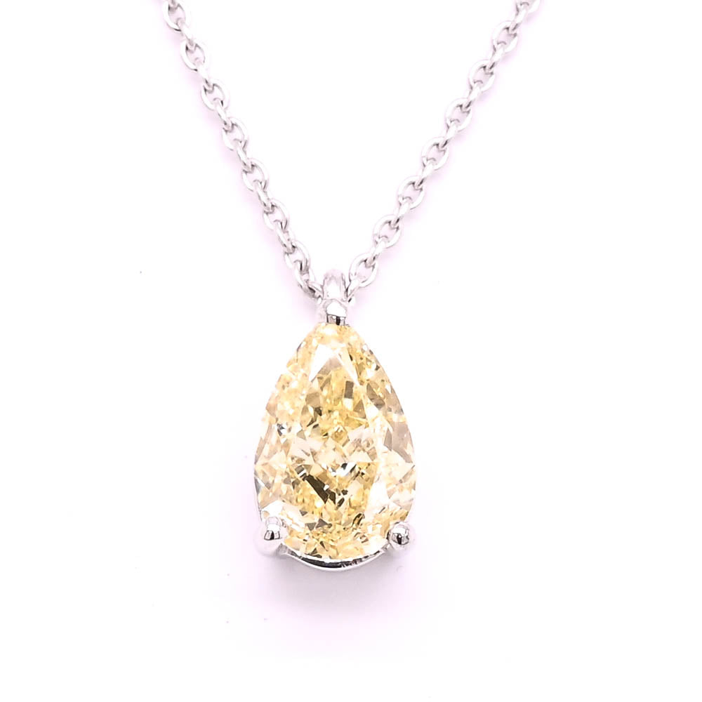 Graziella 10KT White Gold 18 0.80CT Pear Lab-Grown Fancy Yellow Diamond Necklace