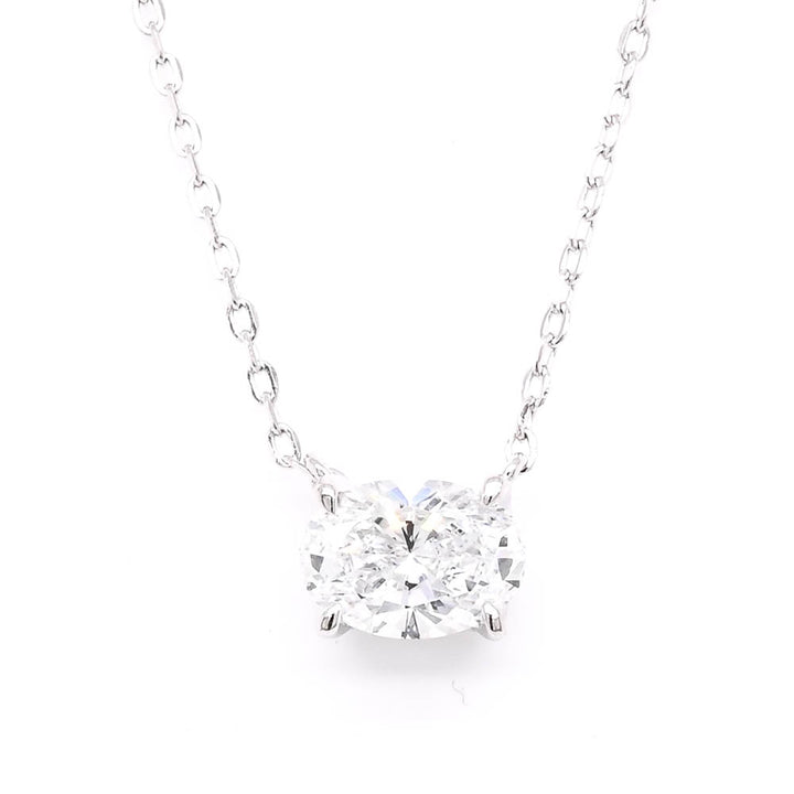Graziella Sterling Silver 18 1.00CTW Oval Lab-Grown Diamond Solitaire Necklace